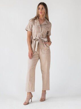 Skies Are Blue Khaki Utility Belted Jumpsuit
